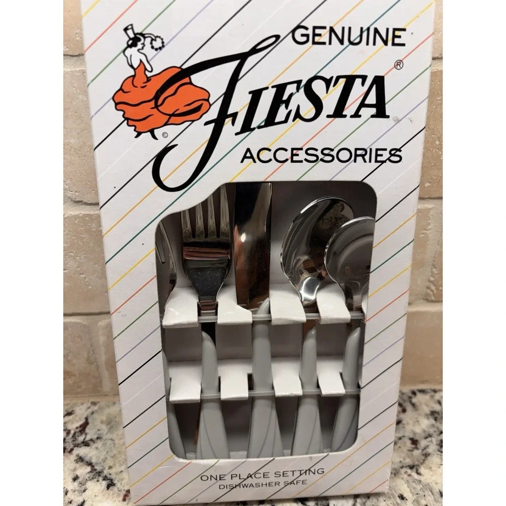 FIESTA PEARL GRAY SWIRL FLATWARE 5 Pc Set; New 1999 Original Stock